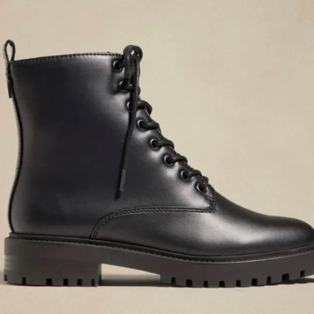Banana Republic Black Faux Leather Combat Boots